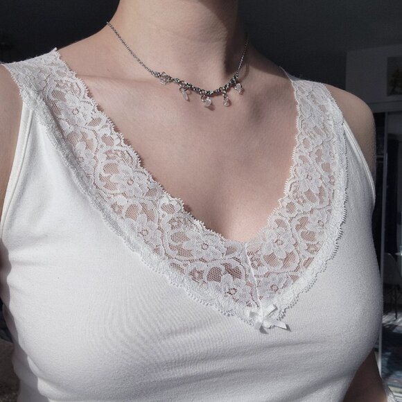 Gothic Fairy clear crystal choker necklace with a small silver chain - Picture 4 of 8